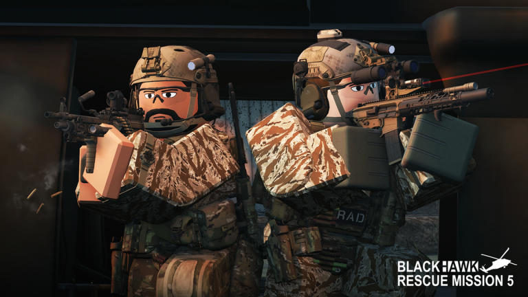Blackhawk Rescue Mission 5 Shooter Roblox game cover art by PLATINUM FIVE
