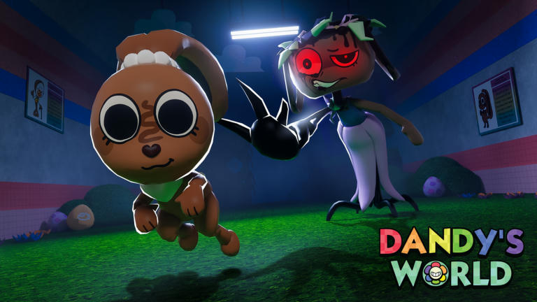 Dandy's World mascot horror corridor artwork Dandy's World Roblox mascot horror character moving through a shadowy corridor